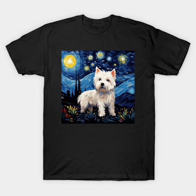 West Highland White Terrier Painted in Van Goh Style T-Shirt by NatashaCuteShop